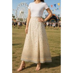 Studio C Womens M Maxi Skirt Floral Beige Boho Cottagecore Vintage Made USA